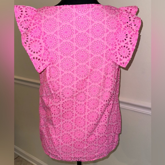 Lilly Pulitzer Pink Eyelet Flutter-Sleeve Top – Size M - Picture 3 of 5